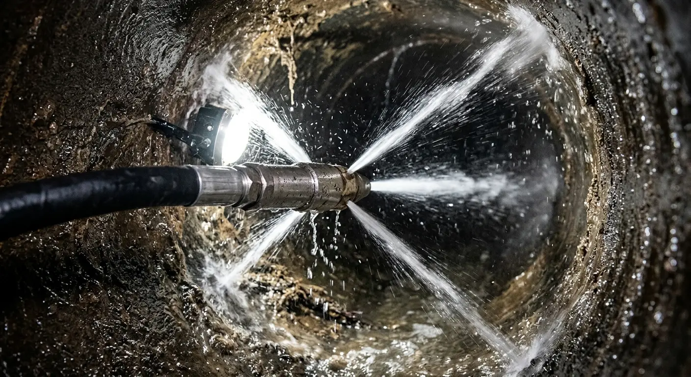 High-pressure hydro jetting nozzle cleaning sewer pipe for Sewer Cleanout in Royal Palm Beach